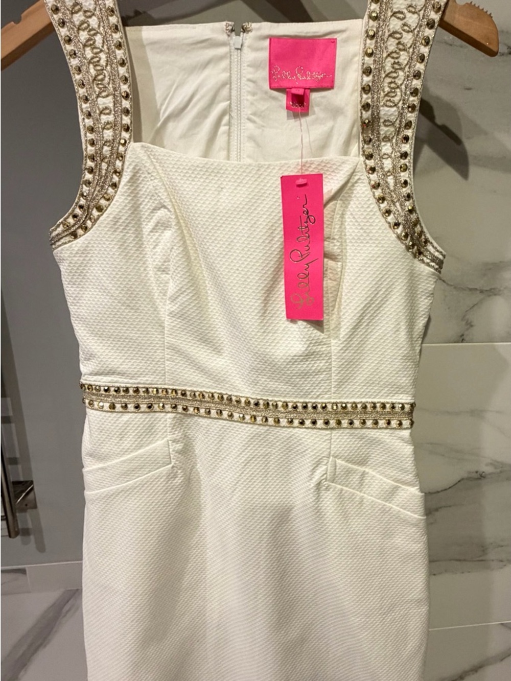 Lilly Pulitzer White Dress with Gold Bead Trim